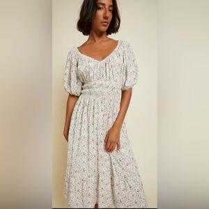 Nation Ltd. Faye Delicate Smocked Midi Dress in Meadow Floral Size‎ Medium
